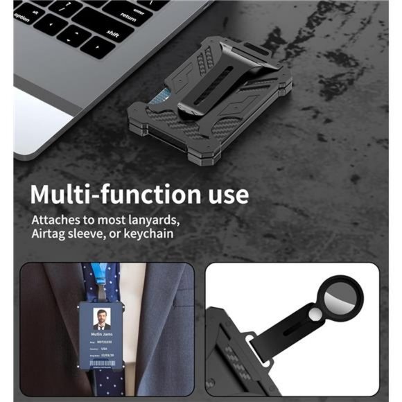 Slim Card Holder Wallet for Men, Carbon Fiber Money Clip Wallet, RFID Blocking - Picture 3 of 7